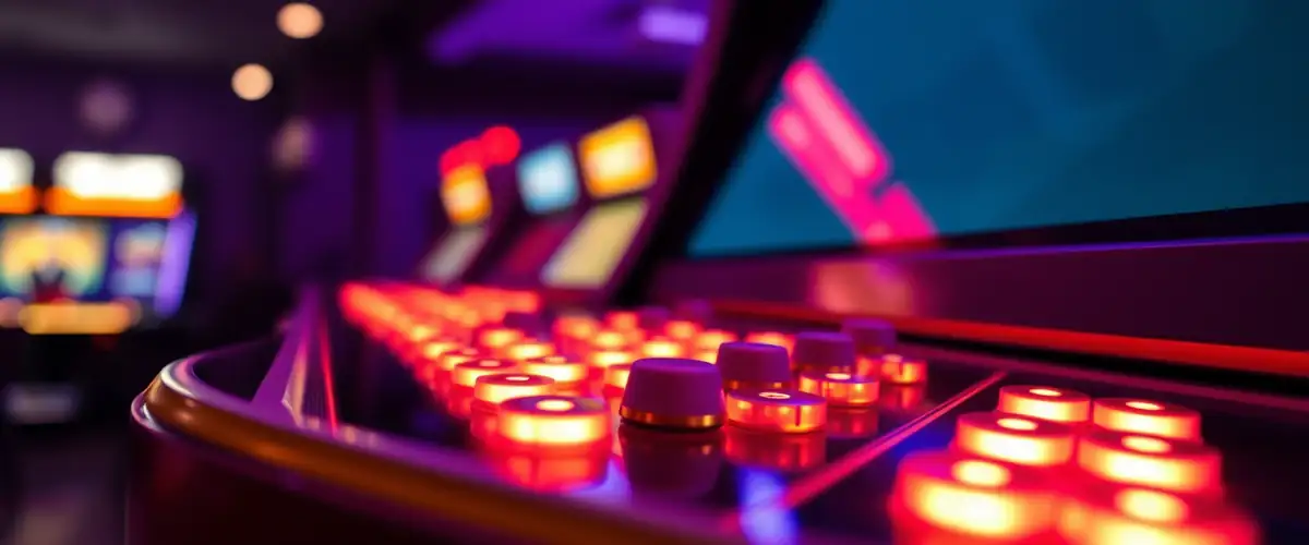 Boutons lumineux d’une borne de vidéo poker dans un salon violet